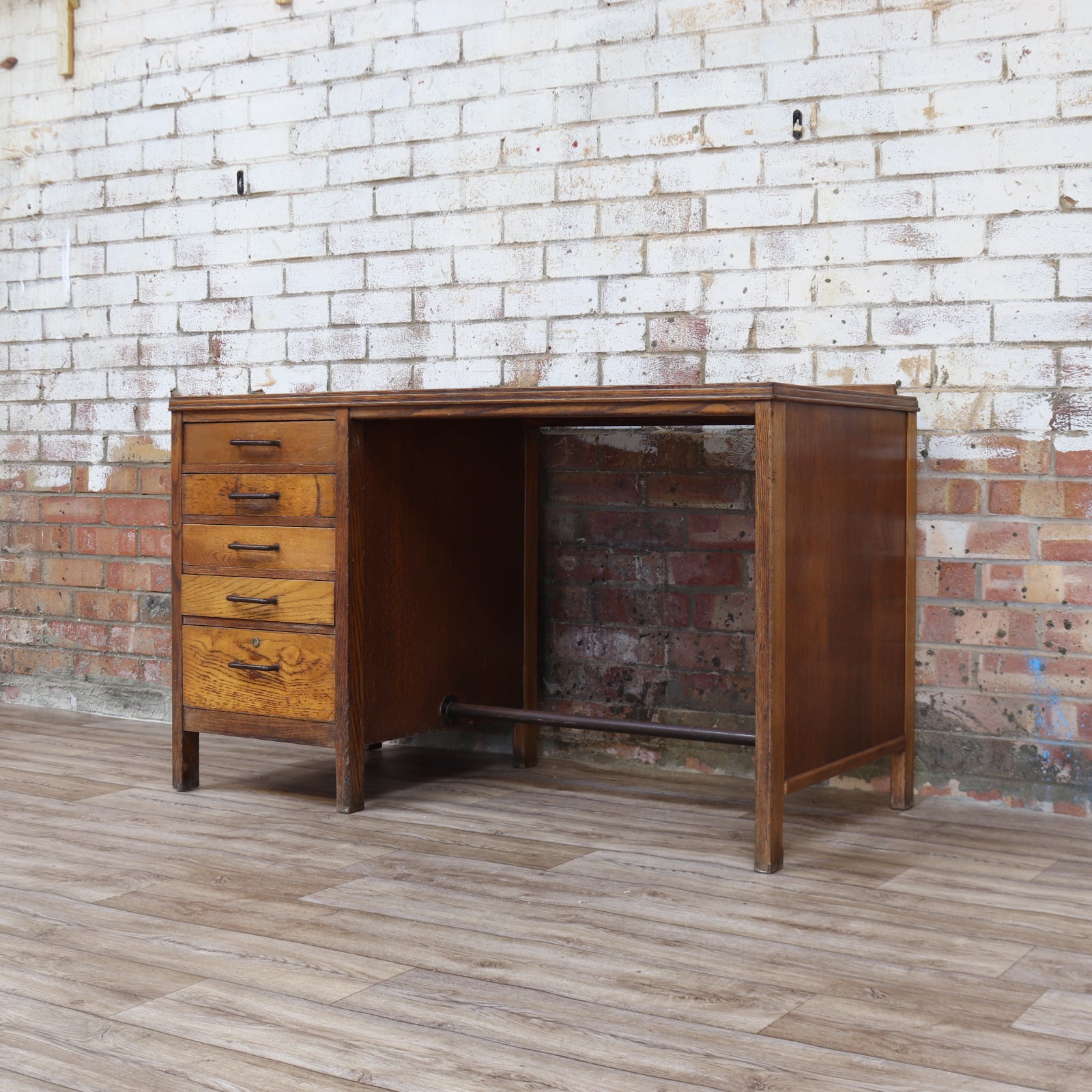 Vintage Crown Services Oak Industrial Desk RAF Staverton - teakyfinders