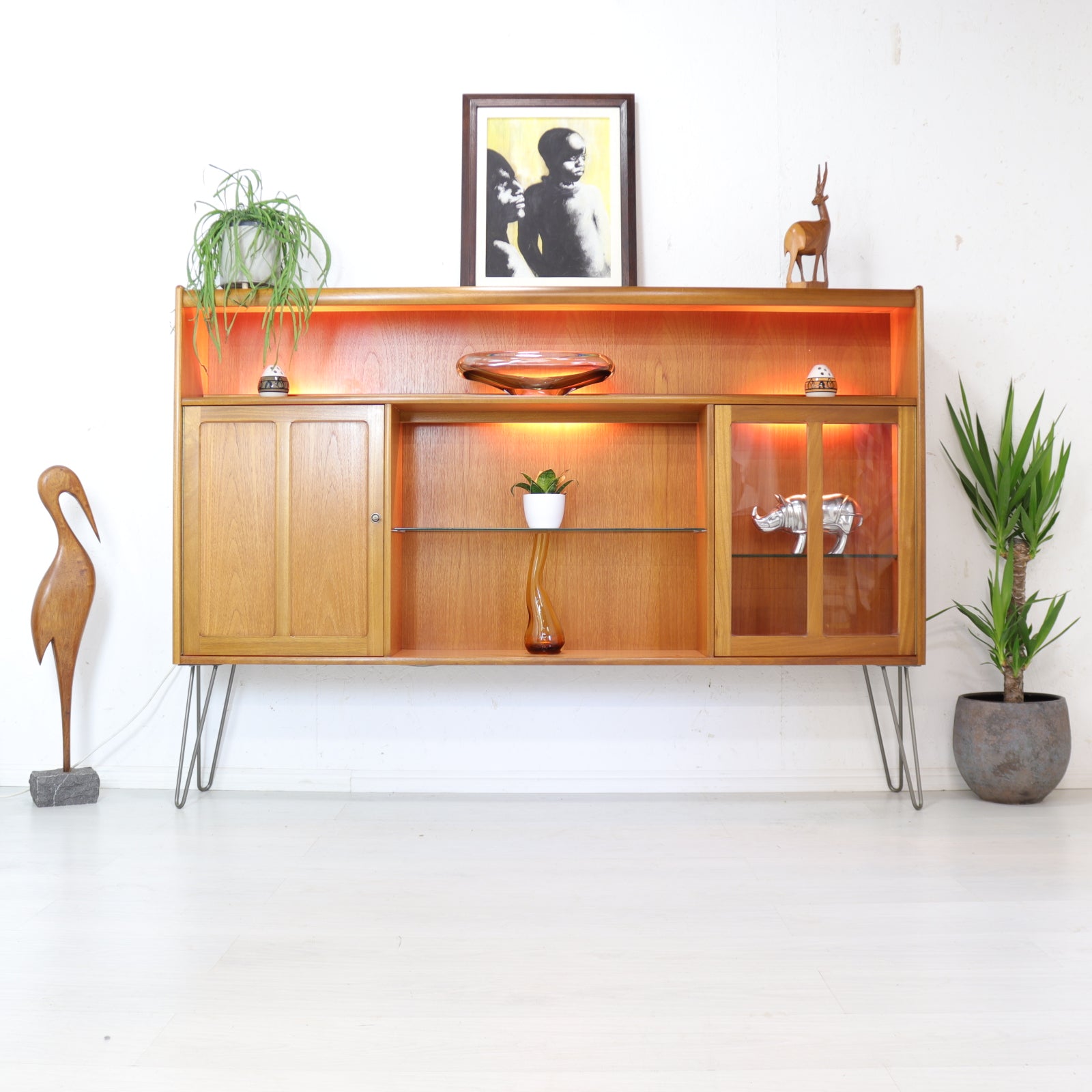 Nathan Furniture Teak Display Cabinet on Hairpin Legs - teakyfinders