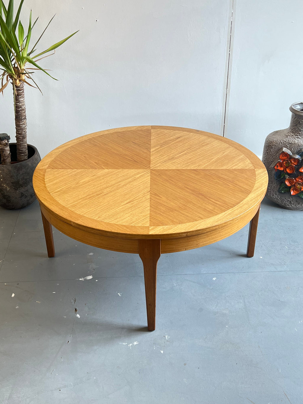 Round Teak and Oak Parquet Coffee Table - teakyfinders