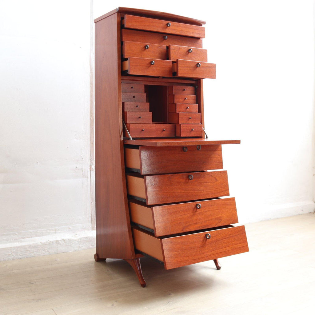 Post Modern Teak Tall Curved Drawer Cabinet by Umberto Agnago for Giorgetti - teakyfinders