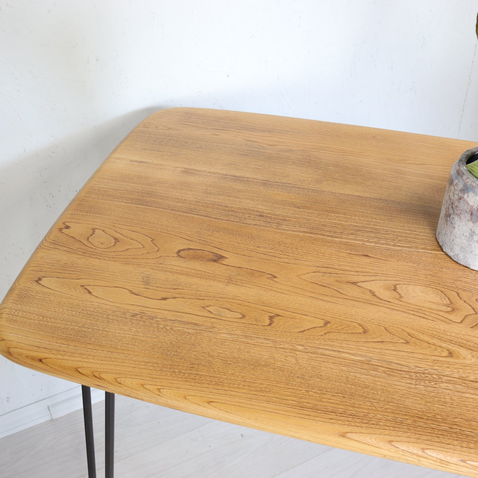 Compact Ercol Light Dining Plank Table on Hairpin Legs - teakyfinders