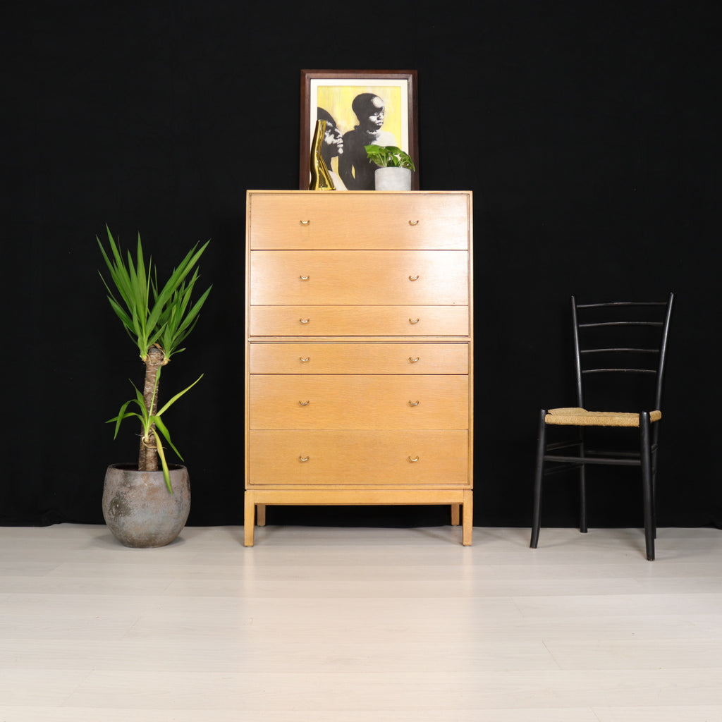 Retro Stag John and Silvia Reid Light Oak Tallboy Chest of Drawers - teakyfinders