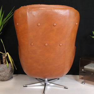 Vintage Tan Vinyl Swivel Egg Chair - teakyfinders