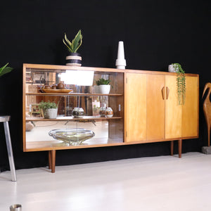 Long slimline Teak Mid Century Display Cabinet - teakyfinders