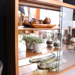 Long slimline Teak Mid Century Display Cabinet - teakyfinders