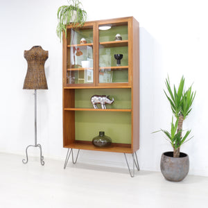 G plan Sierra Teak Display Cabinet on Hairpin Legs - teakyfinders