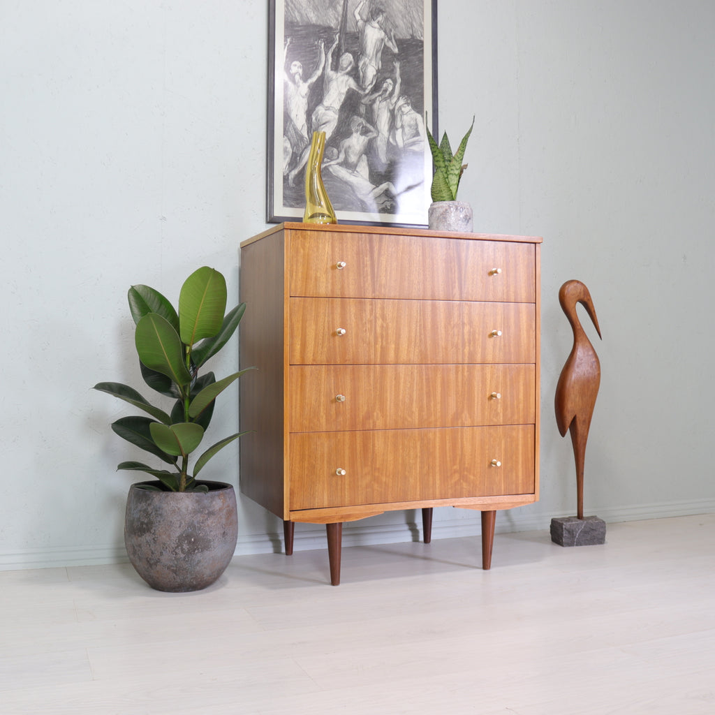 Vintage Walnut Chest of Drawers With Brass Handles - teakyfinders