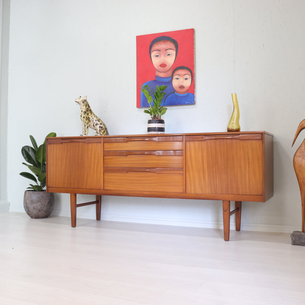 Long Retro Symmetrical Teak Sideboard - teakyfinders