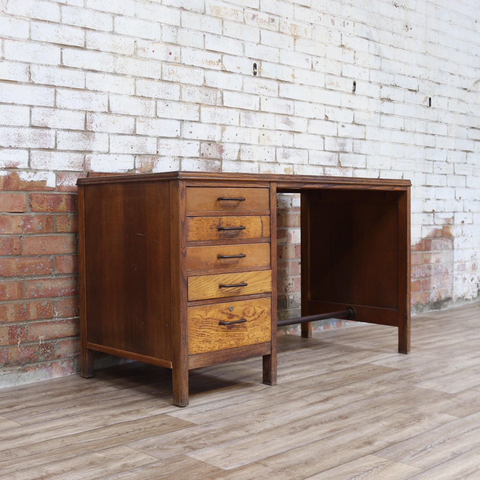 Vintage Crown Services Oak Industrial Desk RAF Staverton - teakyfinders