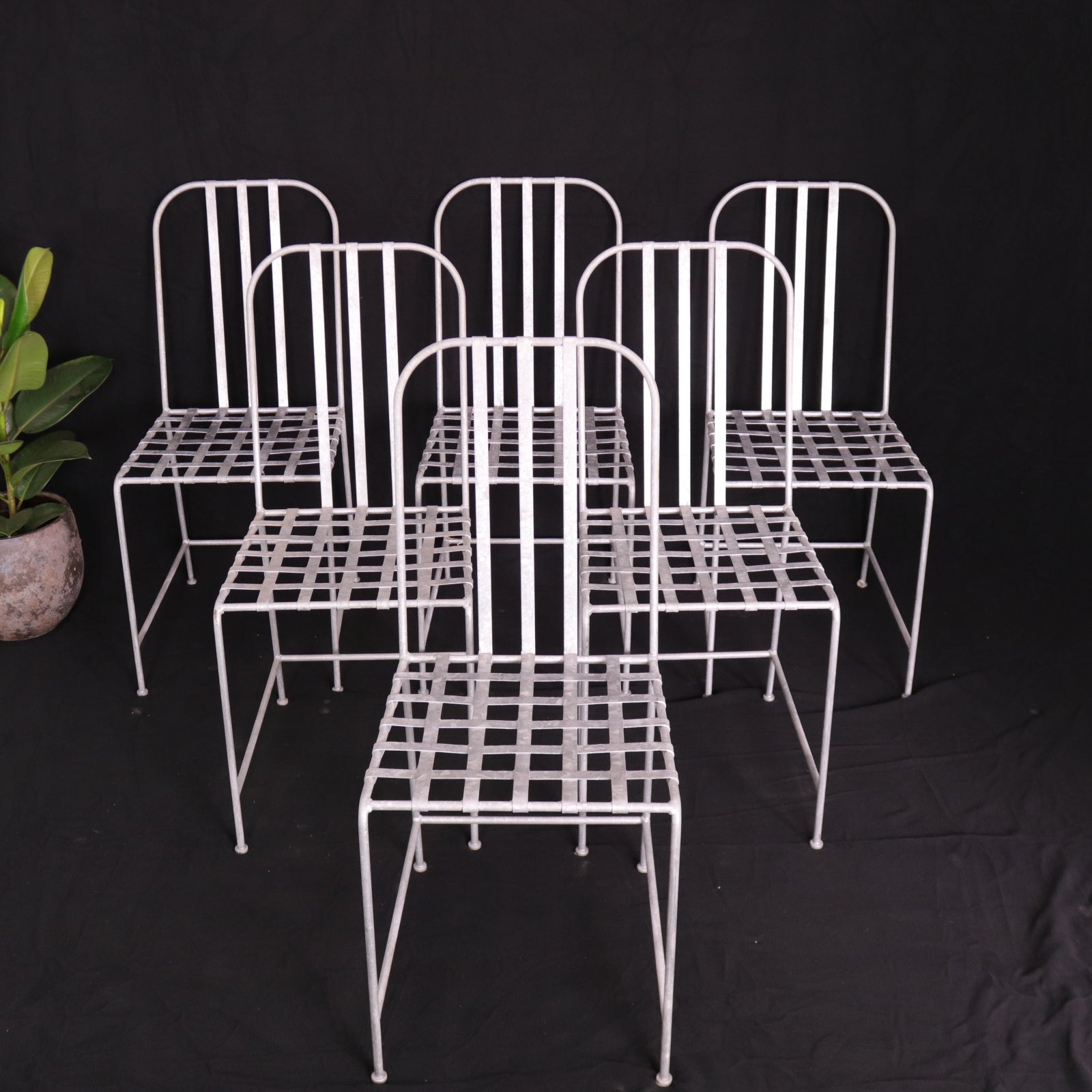 Gervasoni Italian Designer Galvanised Metal Outdoors Dining Chairs set of 6 - teakyfinders