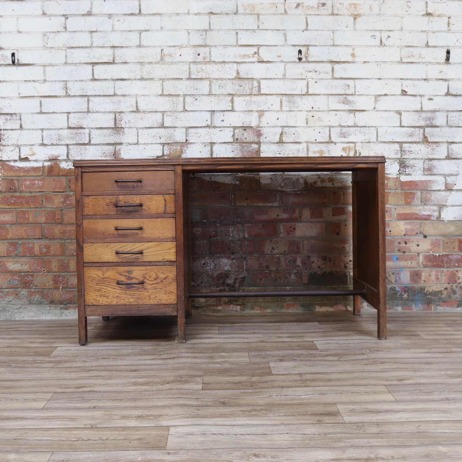 Vintage Crown Services Oak Industrial Desk RAF Staverton - teakyfinders