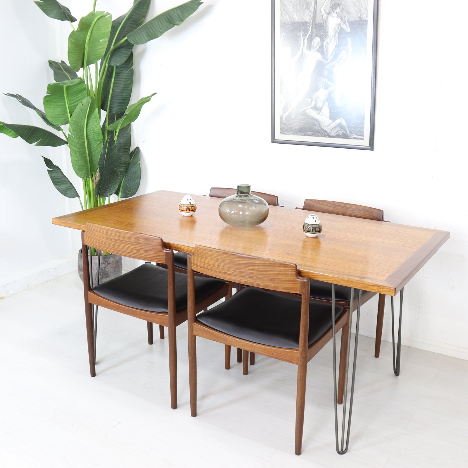 G plan Teak Fresco Plank Dining Table on Hairpin Legs - teakyfinders