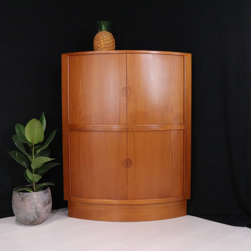 Danish Teak Tambour Door Corner Drinks Cabinet - teakyfinders