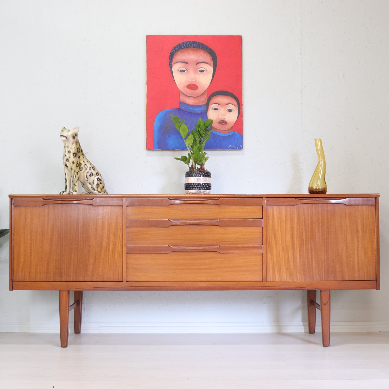 Long Retro Symmetrical Teak Sideboard - teakyfinders