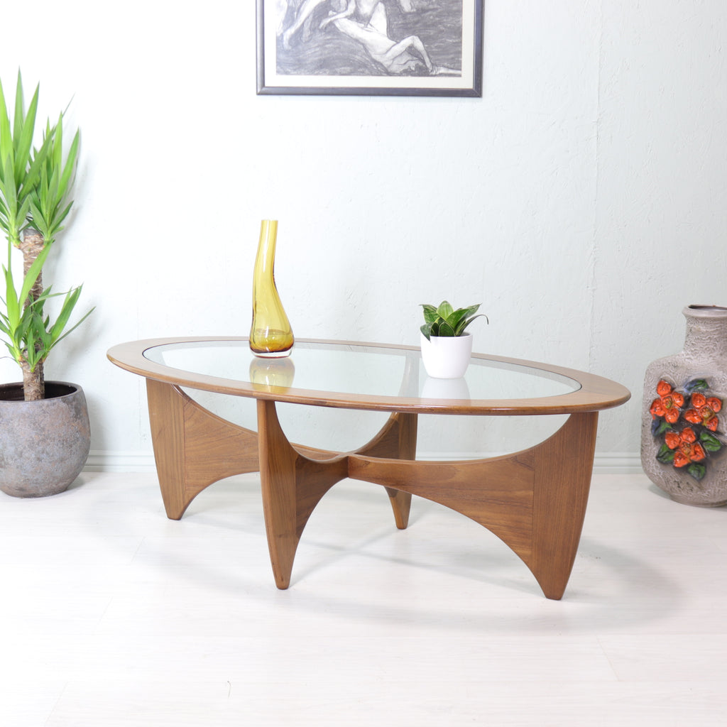 G plan Astro Oval Teak and Glass Coffee Table - teakyfinders