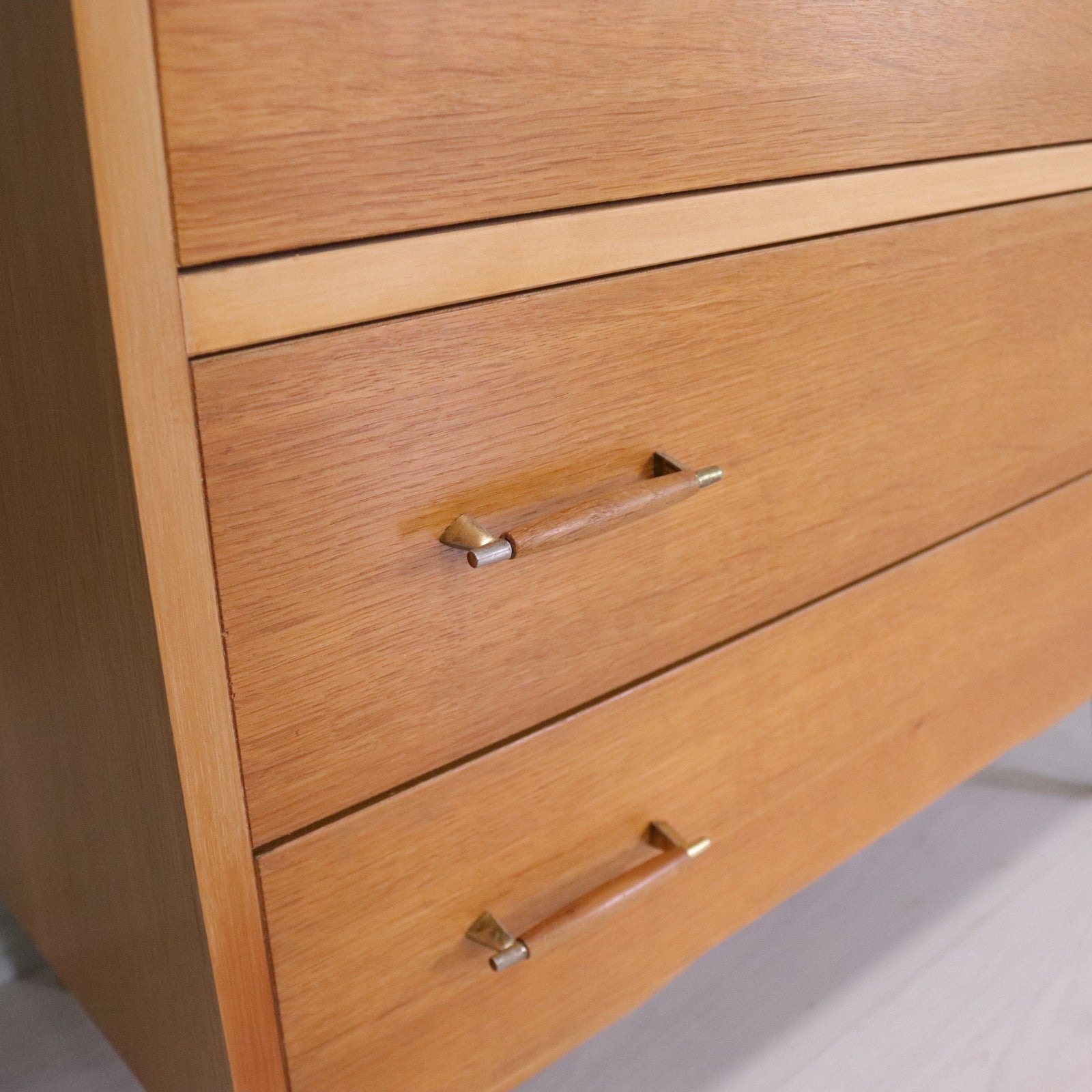 Vintage Lebus Oak Tall Boy Chest of Drawers - teakyfinders