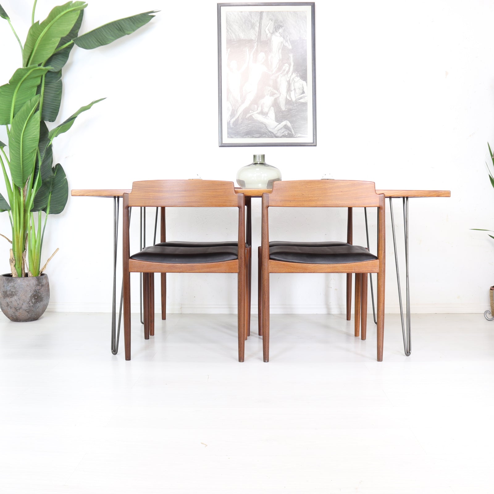 G plan Teak Fresco Plank Dining Table on Hairpin Legs - teakyfinders